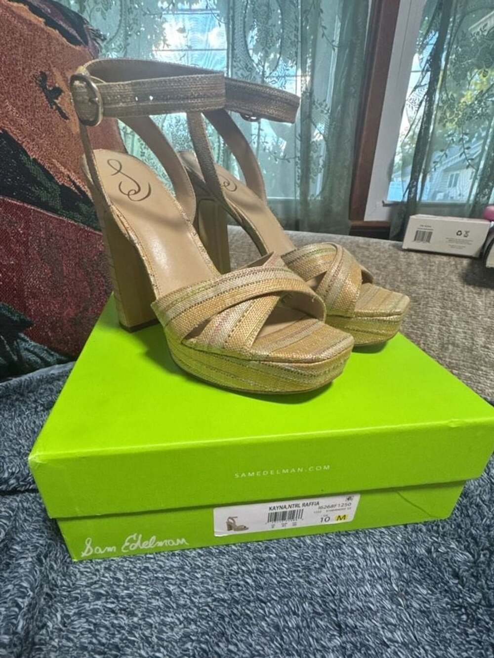 Sam Edelman Kayna Natural Raffia Platform Heel Sandals Size 10M